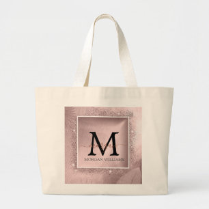 Rose Gold Script Monogram  Large Tote Bag
