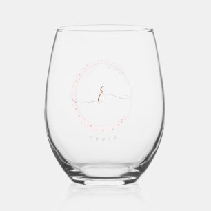 Rose Gold Script Monogram Letter R Stemless Wine Glass