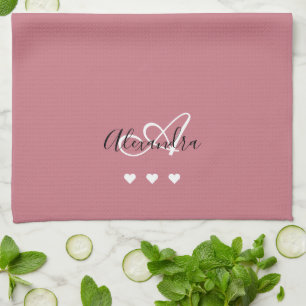 Rose Gold Script Name Monogram Hostess Tea Towel