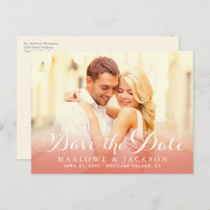 Rose Gold Script Overlay Photo Save the Date Ivory Announcement Postcard
