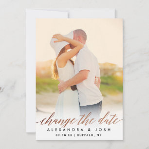 Rose Gold Script Photo Change the Date Faux Foil Save The Date