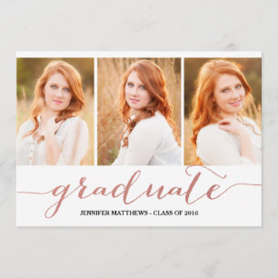 Rose Gold Script Photo Collage   Graduation Party Invitation