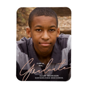 Rose Gold Script Photo Graduation Announcement Magnet