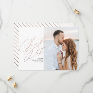 Rose Gold Script Photo Save the Date Faux Foil