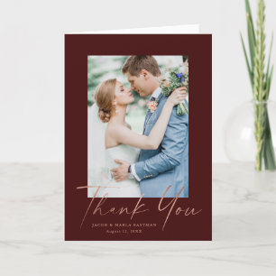 Rose Gold Script Photo Wedding Thank You Card