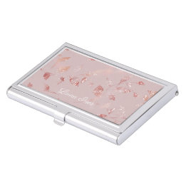 Rose Gold Script Pink Business Card Holder