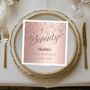 Rose gold script stars 70th birthday napkin