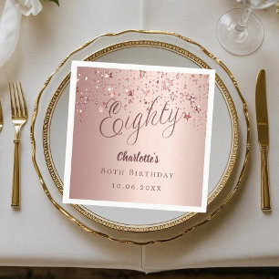 Rose gold script stars 80th birthday napkin