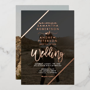 Rose Gold script stripes chic wedding  2 photos