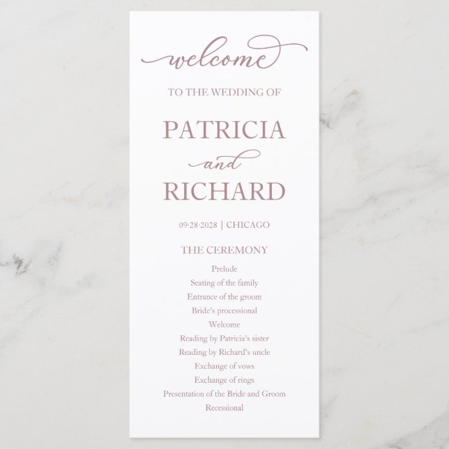 Rose Gold Script Wedding Ceremony Program Programme (Front)
