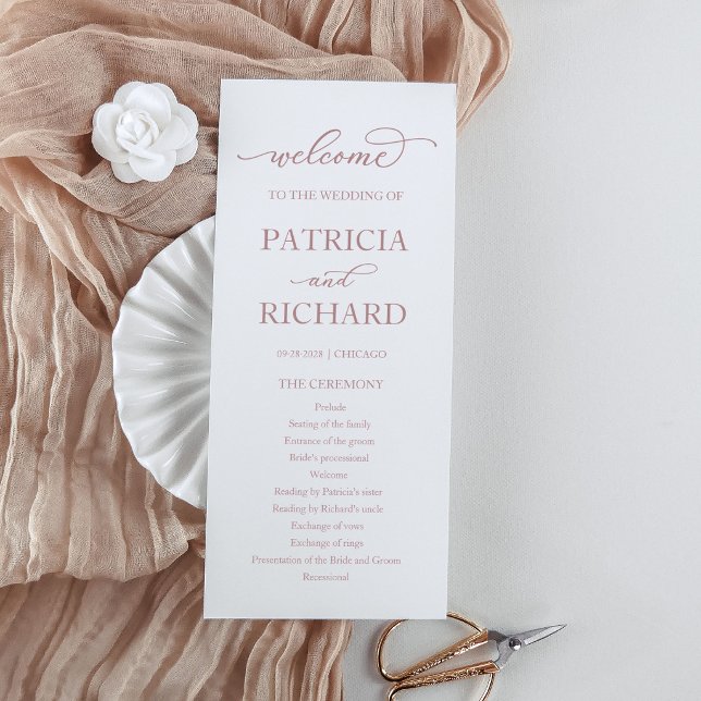 Rose Gold Script Wedding Ceremony Program Programme (Creator Uploaded)