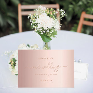 Rose gold script wedding  guest book
