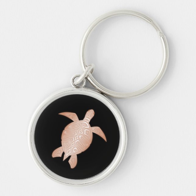 Rose Gold Sea Turtle Black Background Key Ring (Front)