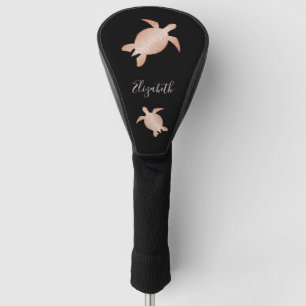 Rose Gold Sea Turtle Black Your Name Golf Head Cover