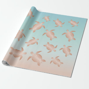 Rose Gold  Sea Turtles Beach Style Wrapping Paper