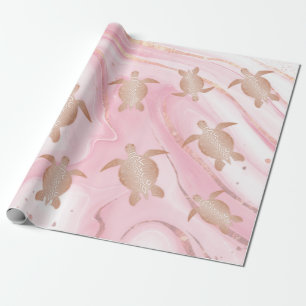Rose Gold  Sea Turtles Pink Marble Wrapping Paper