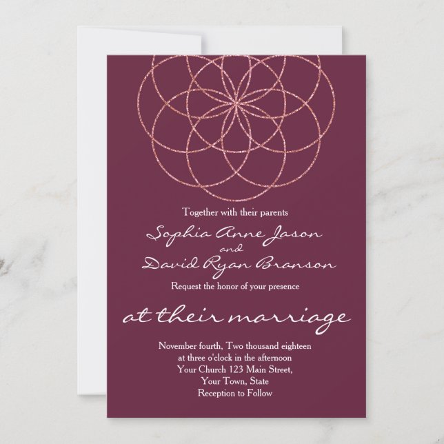 Rose Gold Seed of Life Sacred Geometry Wedding Invitation (Front)