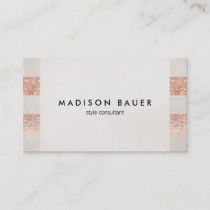 Rose Gold Sequin Beige Linen Beauty Salon Stylist Business Card