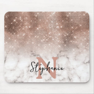 Rose Gold Sequin Glitter Marble Ombre Monogram Mouse Mat