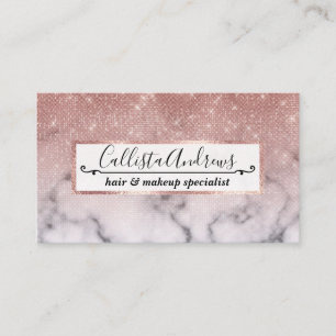 Rose Gold Sequin Glitter White Marble Ombre Business Card
