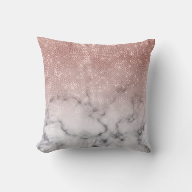 Rose Gold Sequin Glitter White Marble Ombre Cushion (Front)