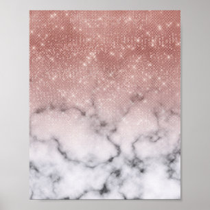 Rose Gold Sequin Glitter White Marble Ombre Poster