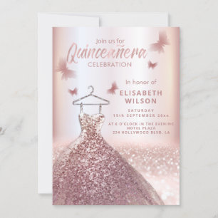 Rose gold sequins dress moon stars Quinceañera  In Invitation