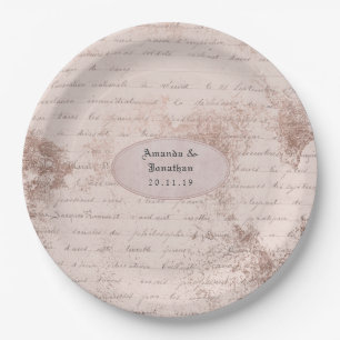 Rose Gold Shabby-Chic Vintage Calligraphy Wedding Paper Plate