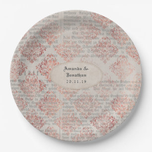Rose Gold Shabby-Chic Wedding Paper Plate