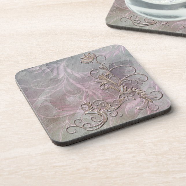 Rose Gold Shaded Floral Corkback Coaster Sets (Left Side)