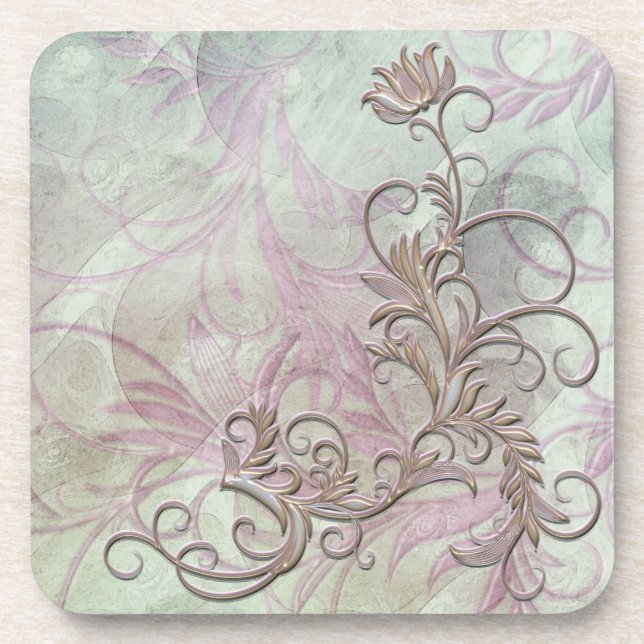 Rose Gold Shaded Floral Corkback Coaster Sets (Front)