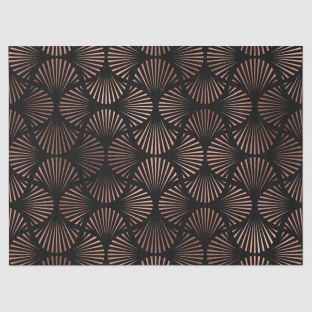Rose Gold Shells on Black Decoupage Tissue Paper (Front)