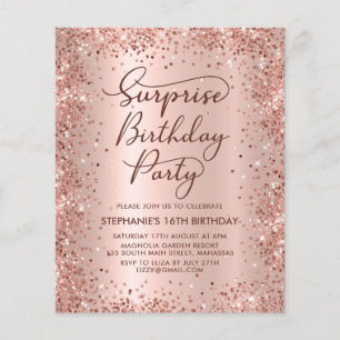 Rose Gold Shhh Surprise Sweet 16 Birthday Invite