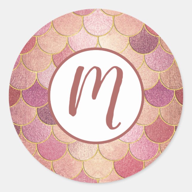 Rose Gold Shimmer Mermaid Scale Pattern Classic Round Sticker (Front)