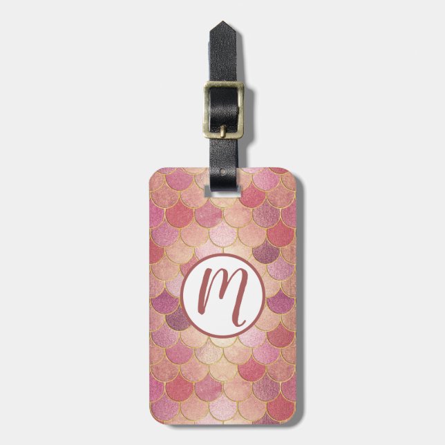 Rose Gold Shimmer Mermaid Scale Pattern Luggage Tag (Front Vertical)