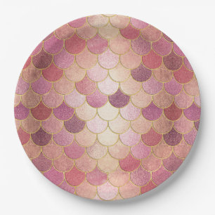Rose Gold Shimmer Mermaid Scale Pattern Paper Plate