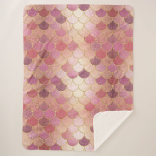 Rose Gold Shimmer Mermaid Scale Pattern Sherpa Blanket