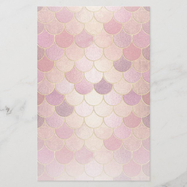 Rose Gold Shimmer Mermaid Scale Pattern Stationery (Front)