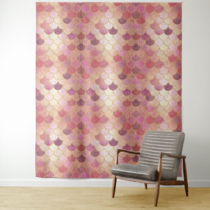 Rose Gold Shimmer Mermaid Scale Pattern Tapestry