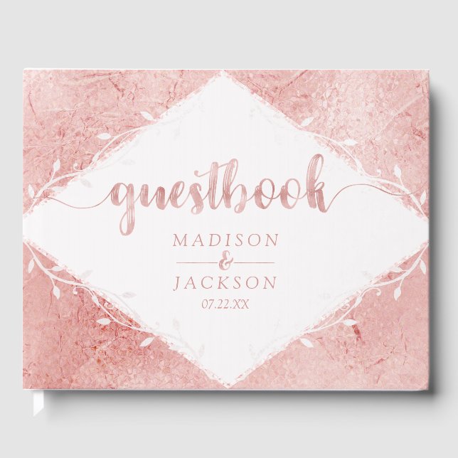 Rose Gold Shimmer Metallic Foil Wedding Monogram Guest Book (Front)