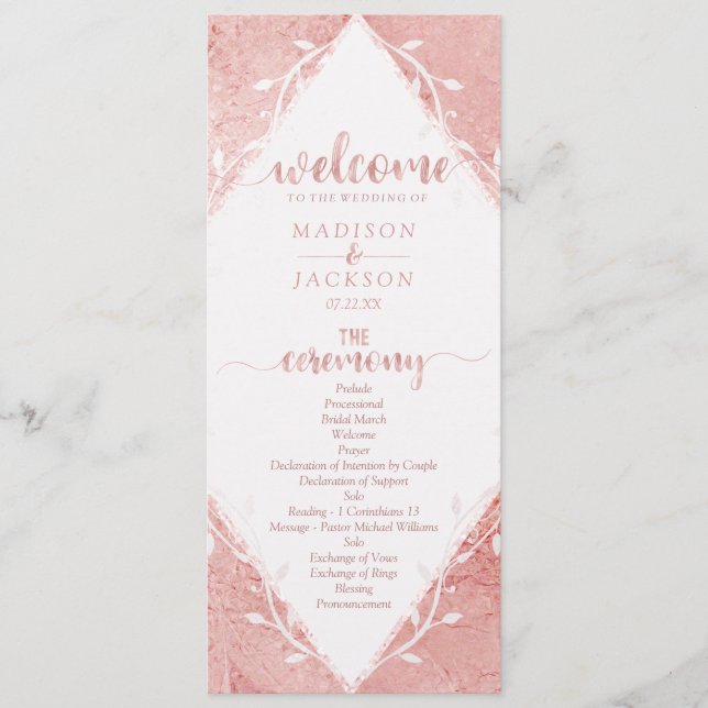 Rose Gold Shimmer Metallic Foil Wedding Program Programme (Front)