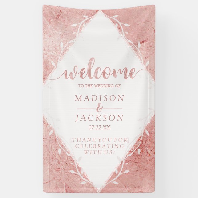 Rose Gold Shimmer Metallic Foil Wedding Welcome Banner (Vertical)