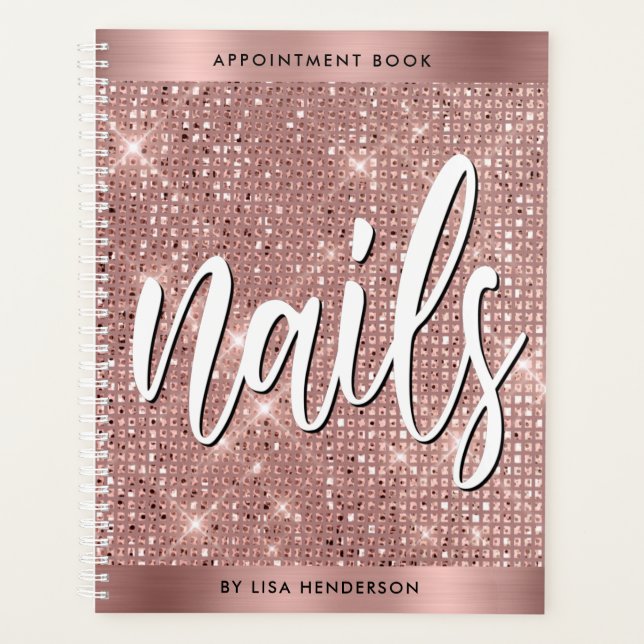 Rose Gold Shimmer Nails Appointment Book Planner (Front)