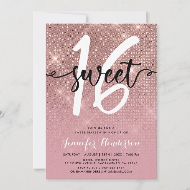 Rose Gold Shimmer Sweet Sixteen Birthday Party Invitation (Front)