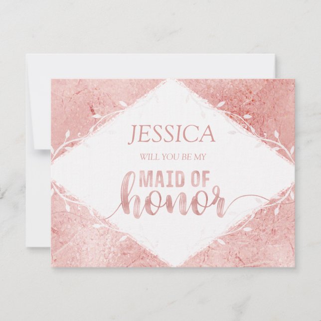 Rose Gold Shimmer Will You Be My Maid of Honour Invitation (Front)