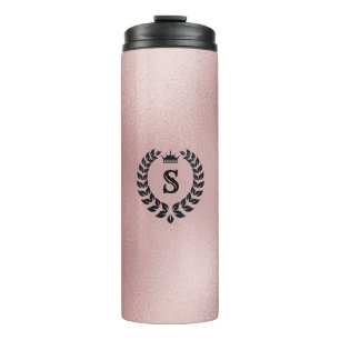 Rose-gold Shiny Background & Black Laurel Wreath Thermal Tumbler