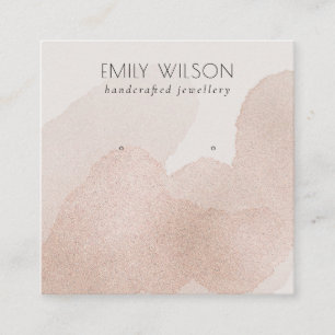 Rose Gold Shiny Brush Stroke Stud Earring Display  Square Business Card