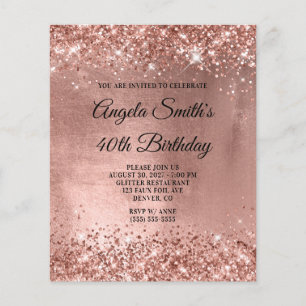 Rose Gold Shiny Foil 40th Birthday Invite
