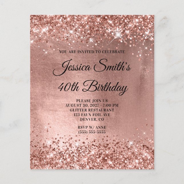Rose Gold Shiny Glam 40th Birthday Invite (Front)