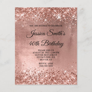 Rose Gold Shiny Glam 40th Birthday Invite